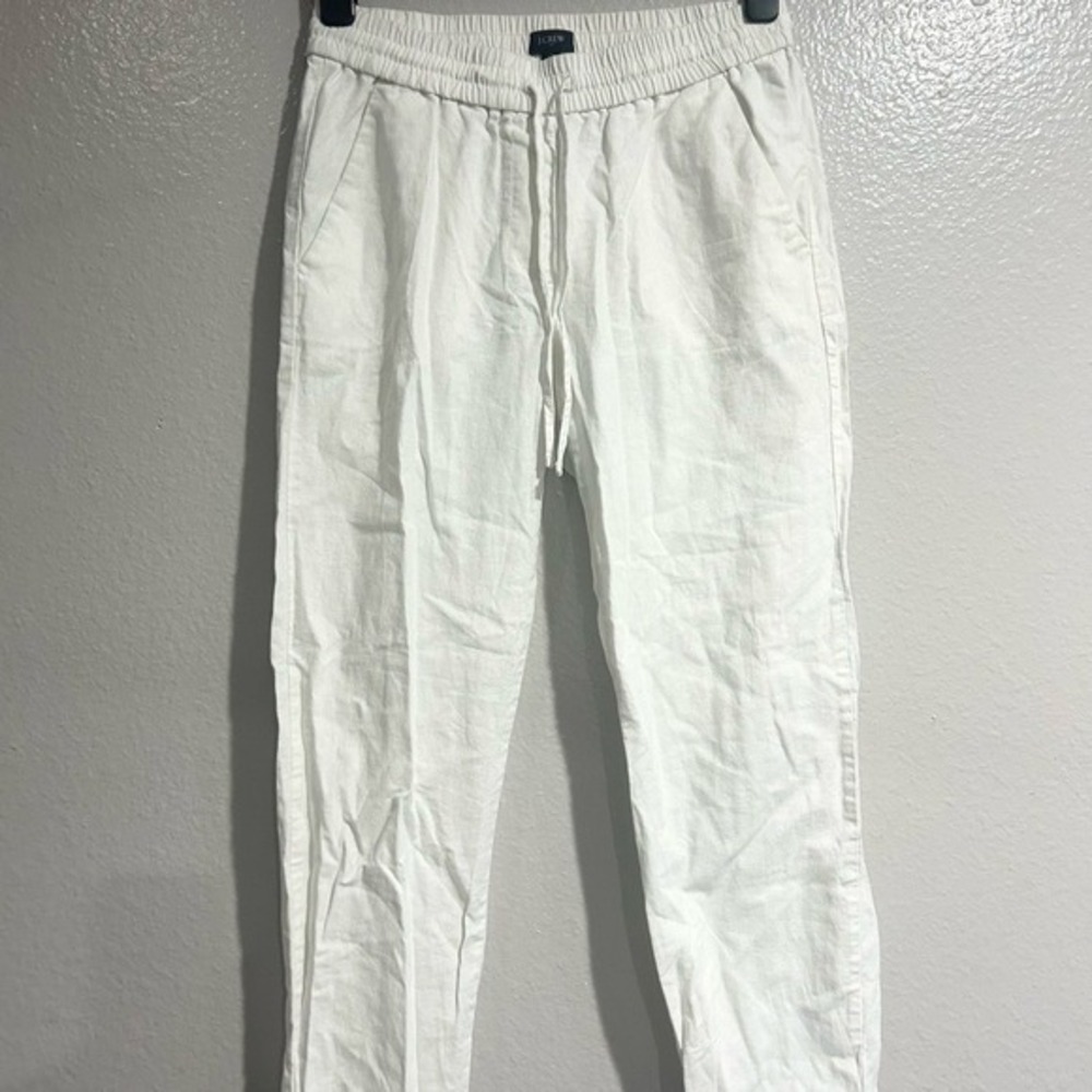 J.Crew White Linen Cotton Seaside Pant Elastic Waist Drawstring AW839 Sz 0